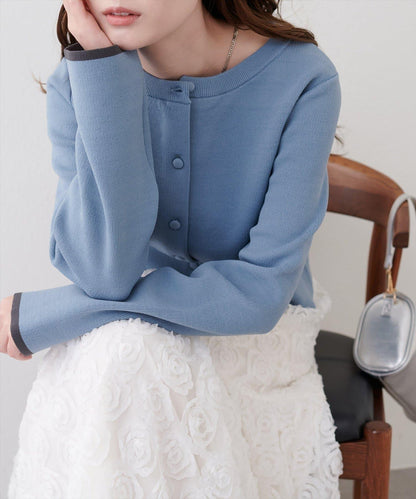 袖口拼色短款開衫