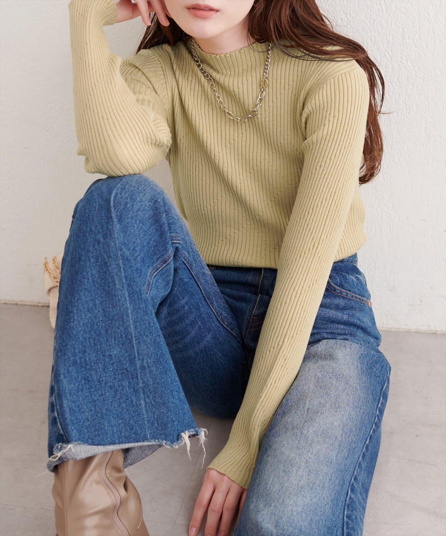 菱形圖案高領羅紋針織衫