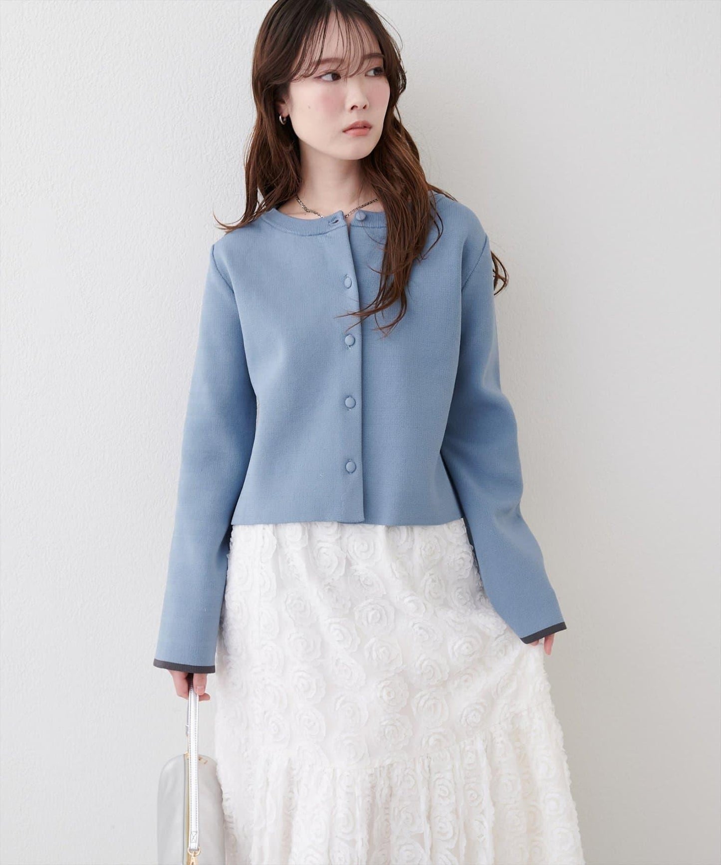 袖口拼色短款開衫