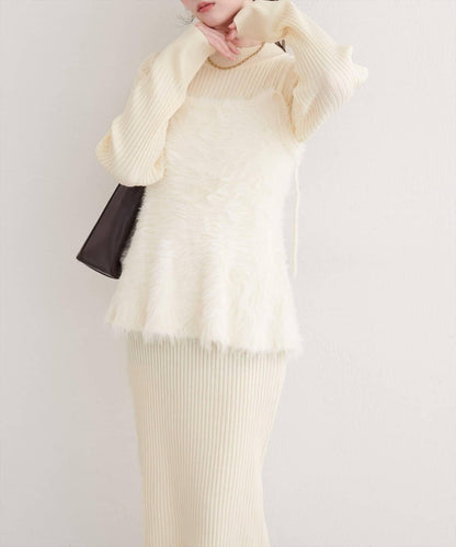 露背荷葉邊吊帶背心+針織連衣裙