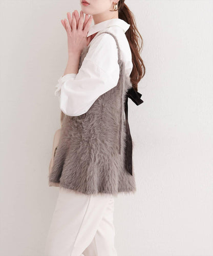 露背荷葉邊吊帶背心+針織連衣裙