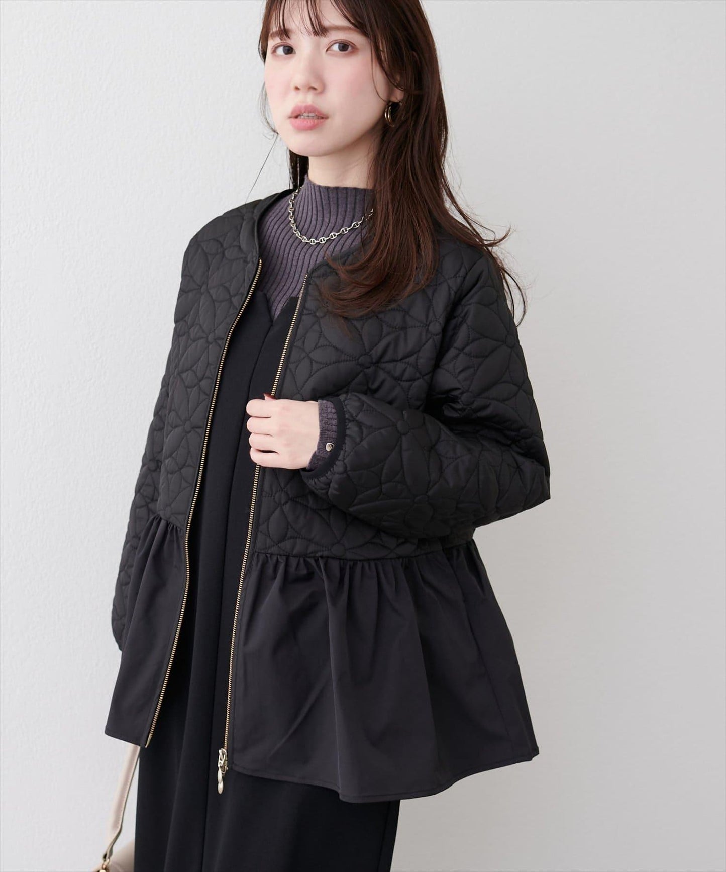 花卉絎縫荷葉邊短外套