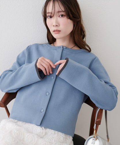 袖口拼色短款開衫