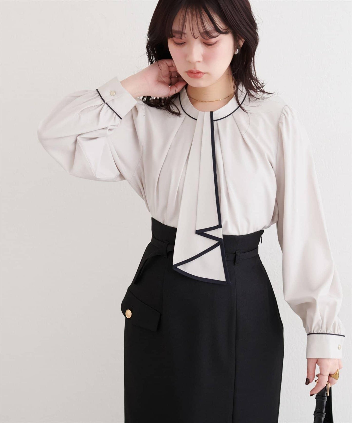 拼色蝴蝶結兩穿襯衫