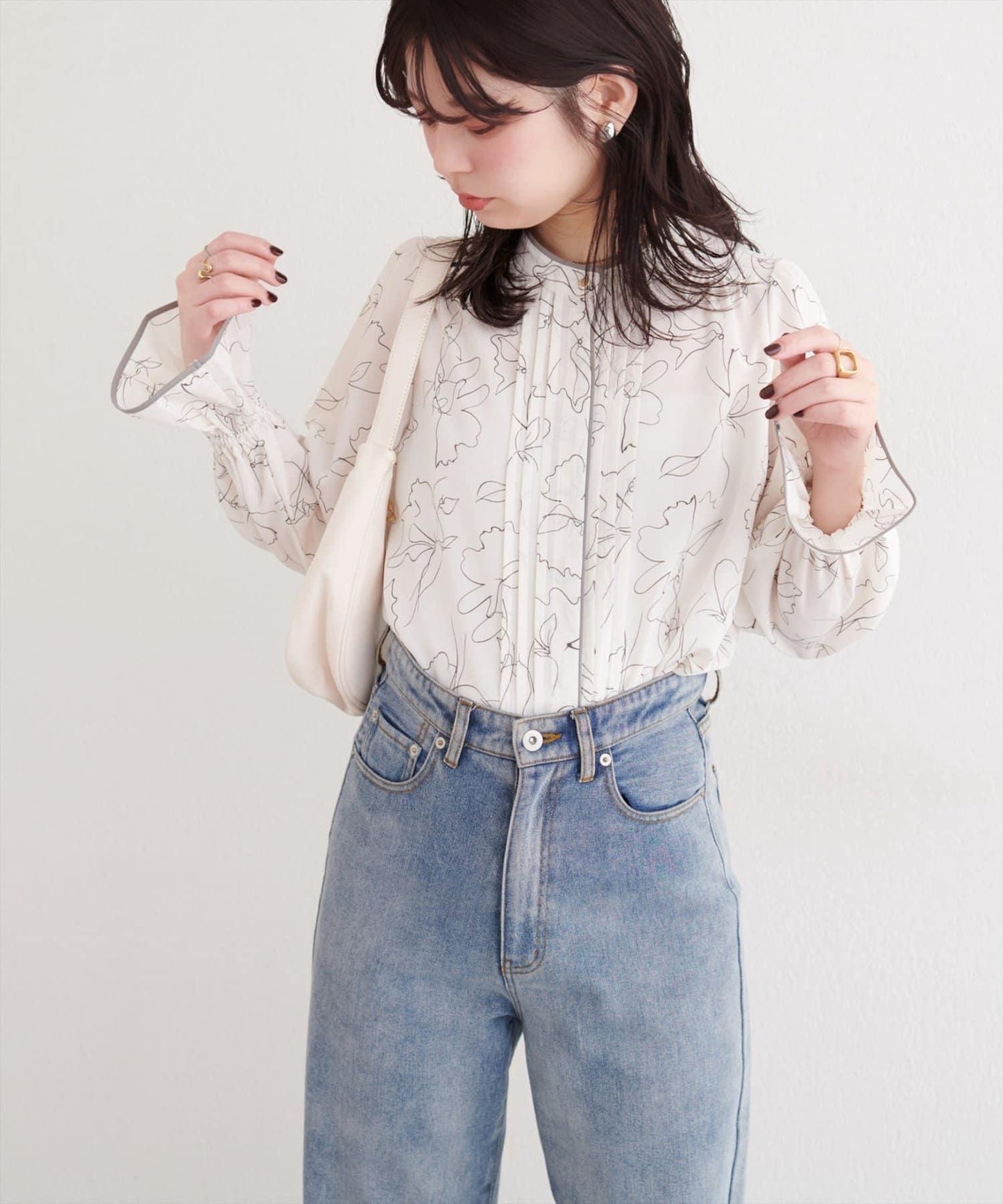 拼色滾邊褶皺女襯衫