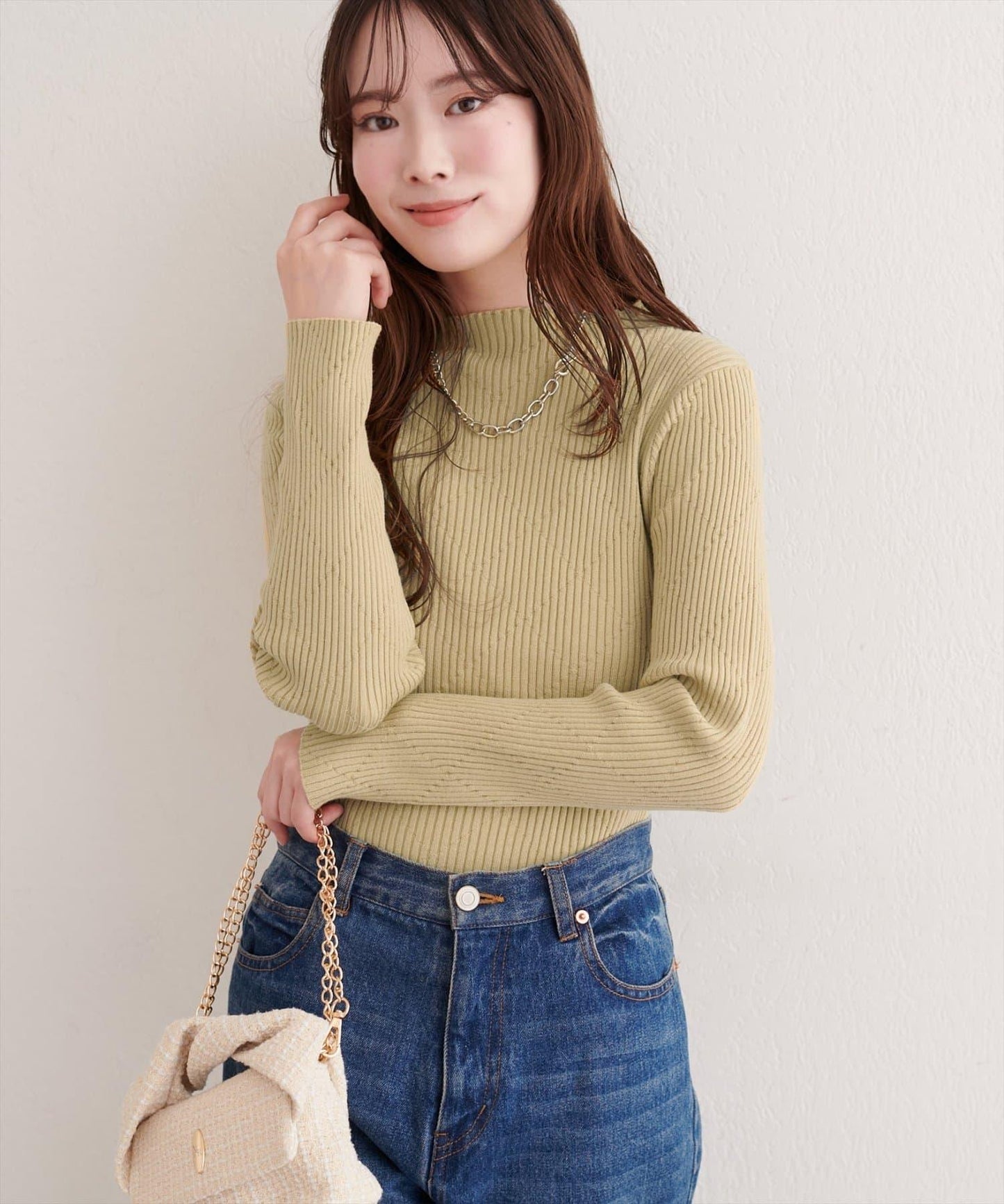 菱形圖案高領羅紋針織衫