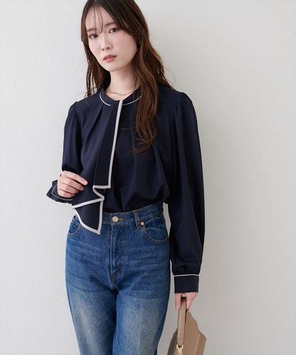 拼色蝴蝶結兩穿襯衫