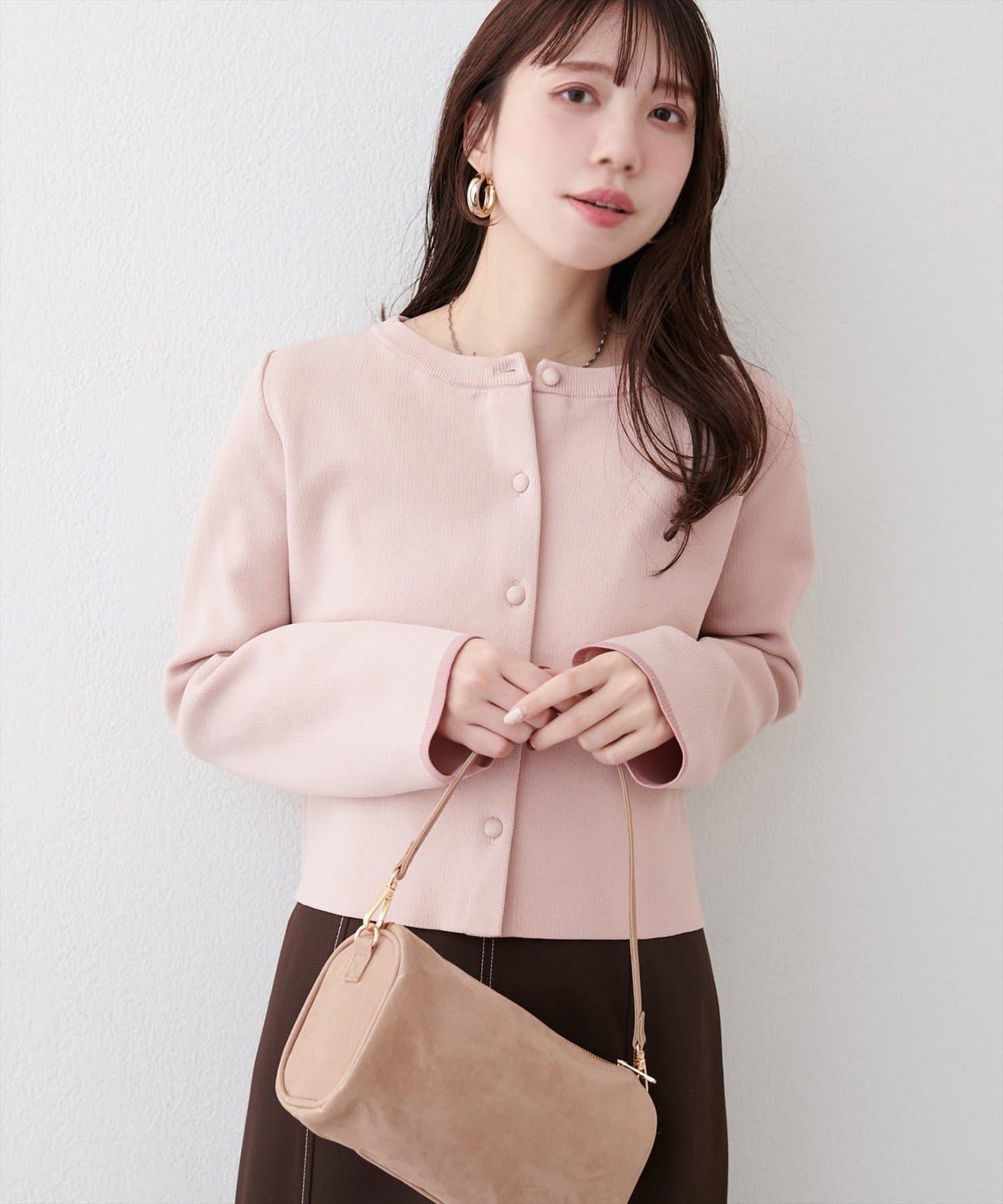 袖口拼色短款開衫