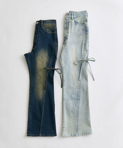 美腿彈力喇叭牛仔褲