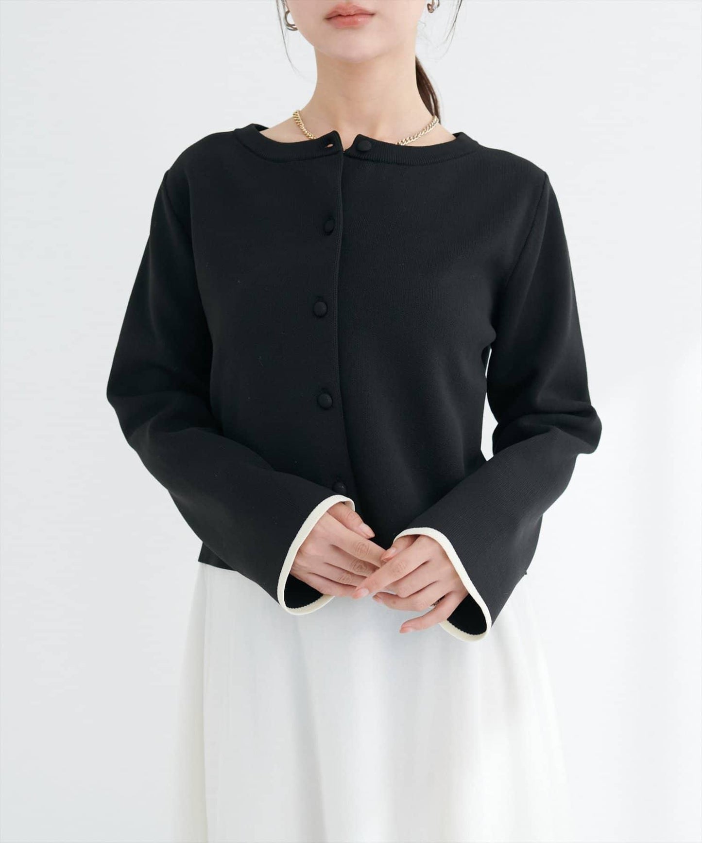 袖口拼色短款開衫