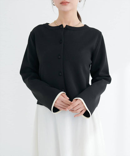 袖口拼色短款開衫