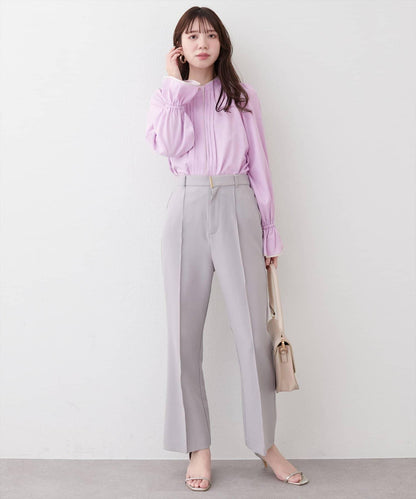 拼色滾邊褶皺女襯衫