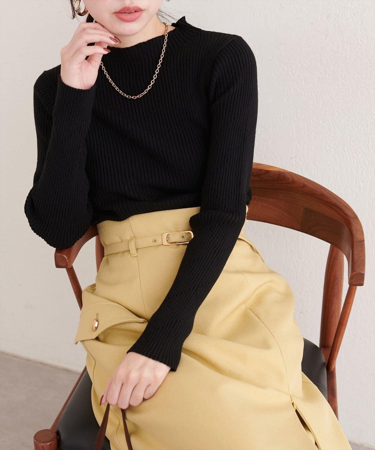 菱形圖案高領羅紋針織衫