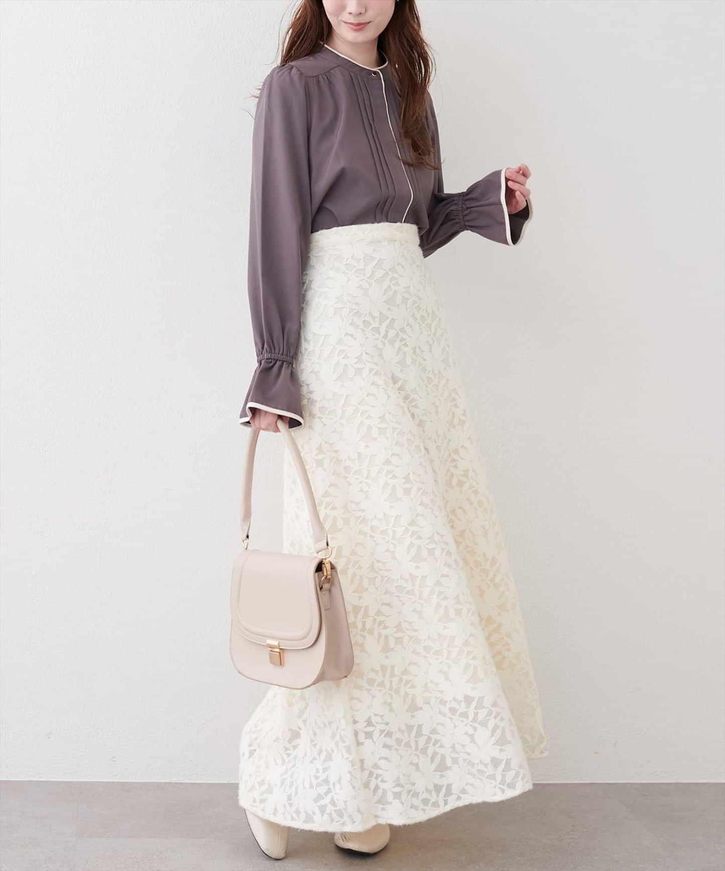 拼色滾邊褶皺女襯衫