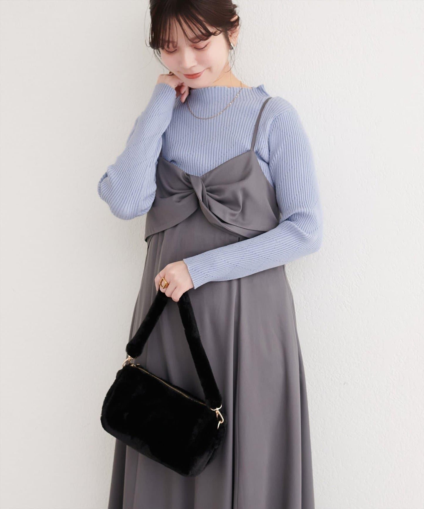 菱形圖案高領羅紋針織衫