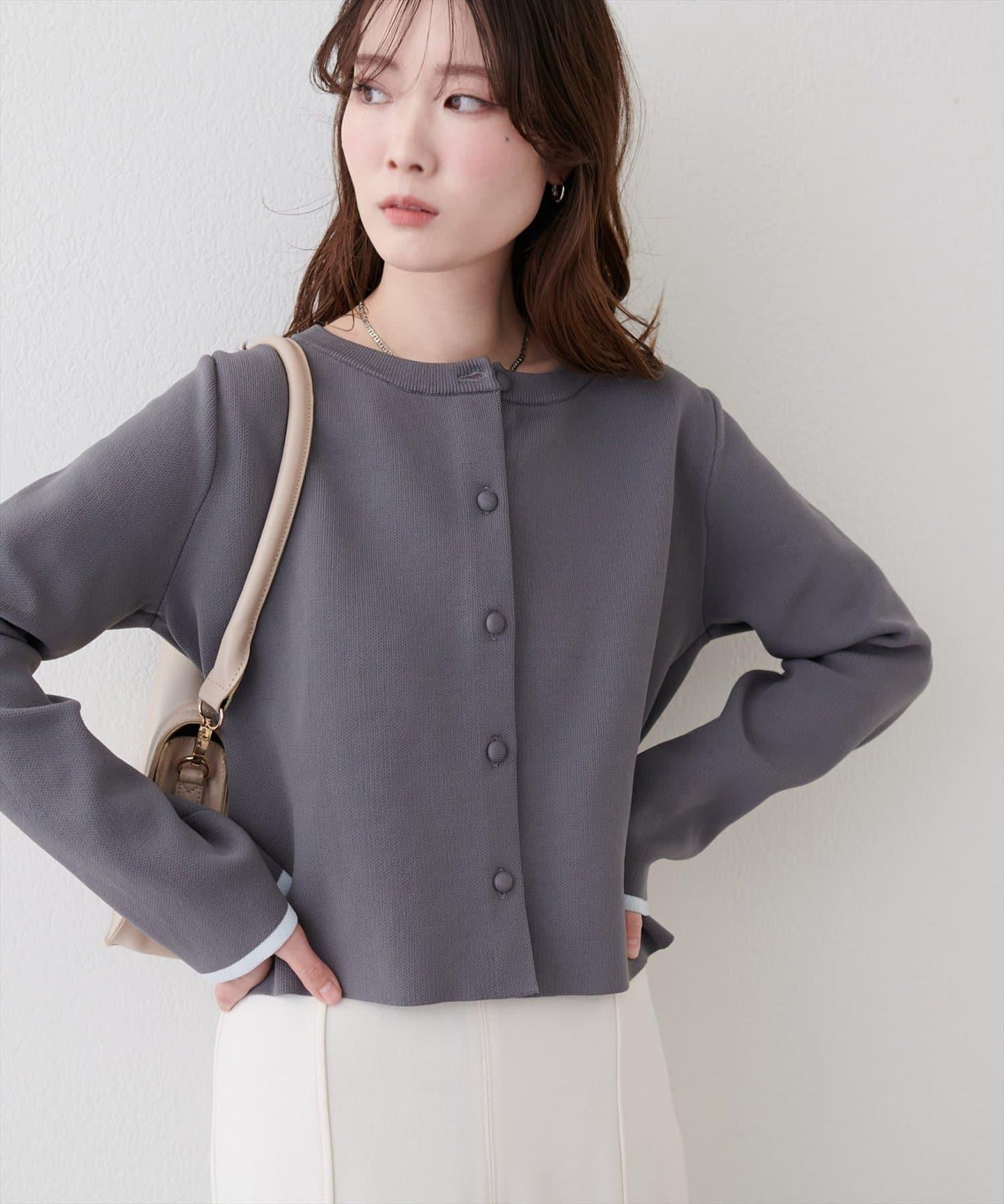 袖口拼色短款開衫