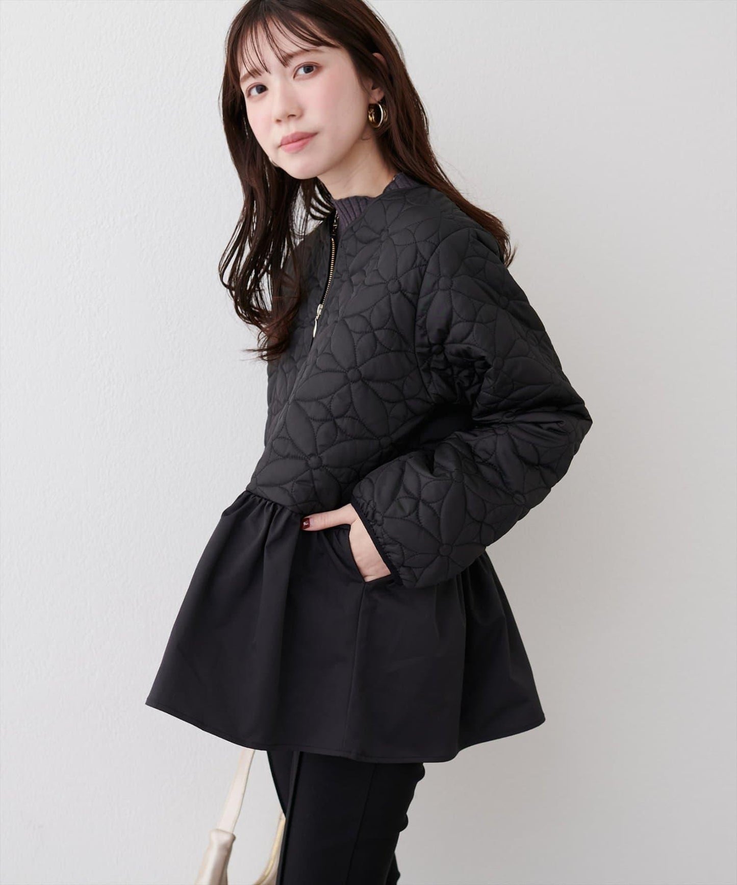 花卉絎縫荷葉邊短外套