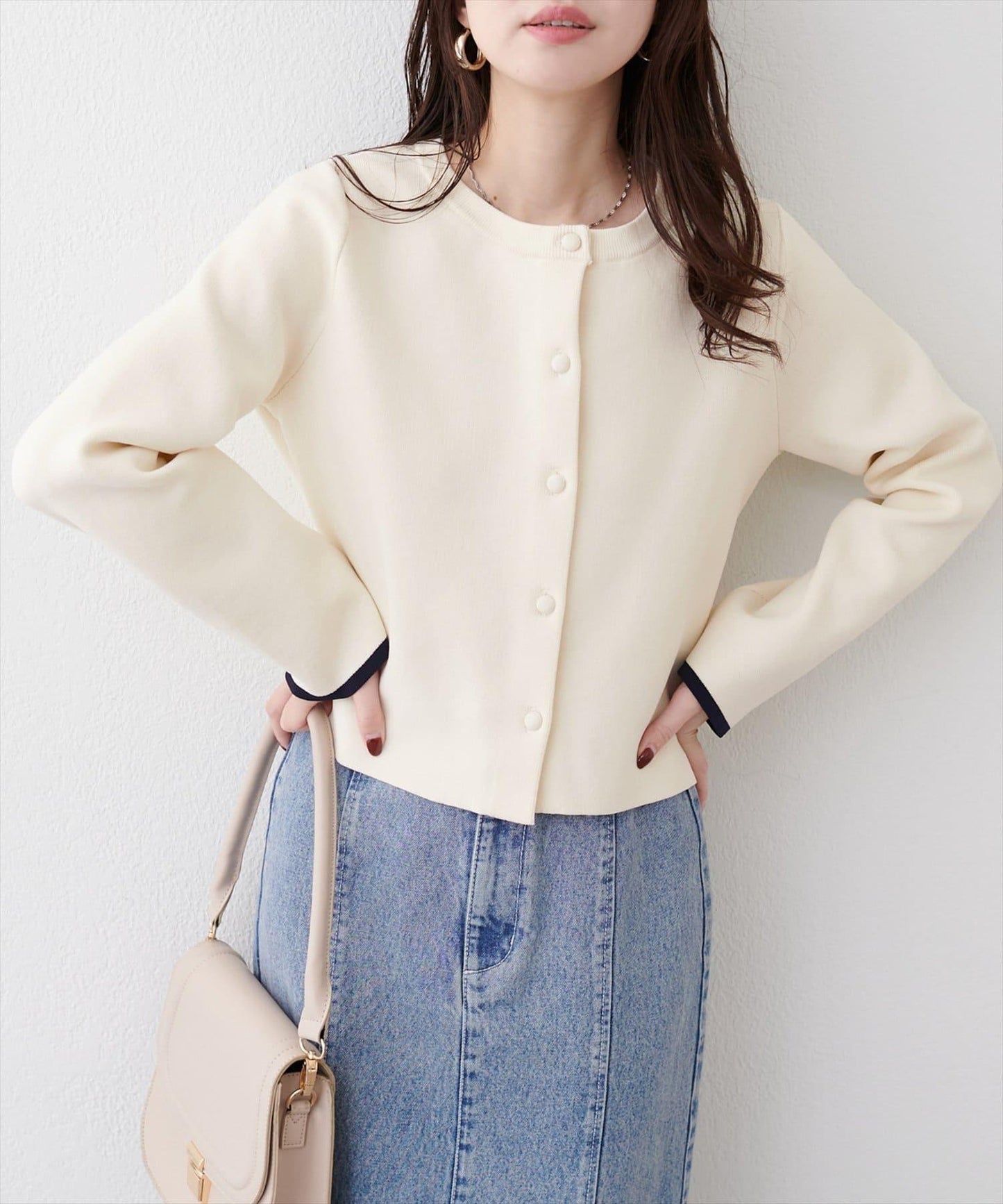 袖口拼色短款開衫