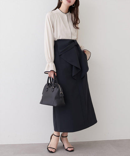 拼色滾邊褶皺女襯衫