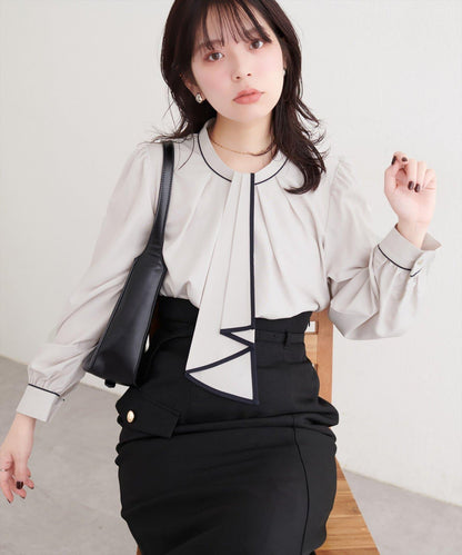 拼色蝴蝶結兩穿襯衫