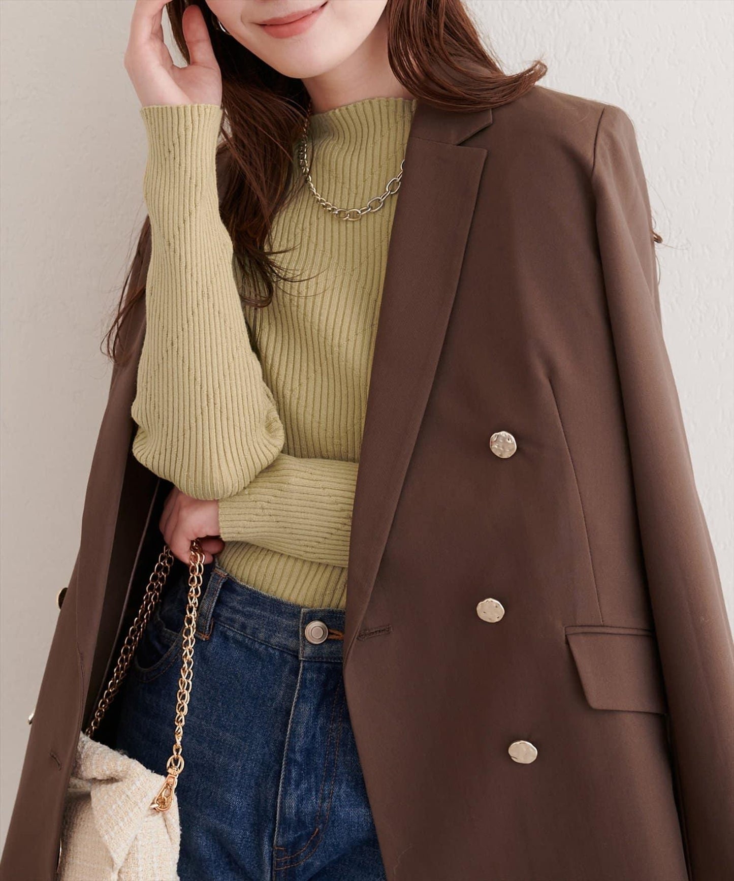 菱形圖案高領羅紋針織衫