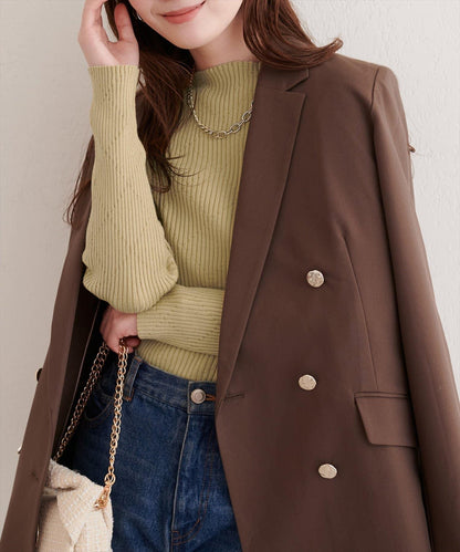 菱形圖案高領羅紋針織衫