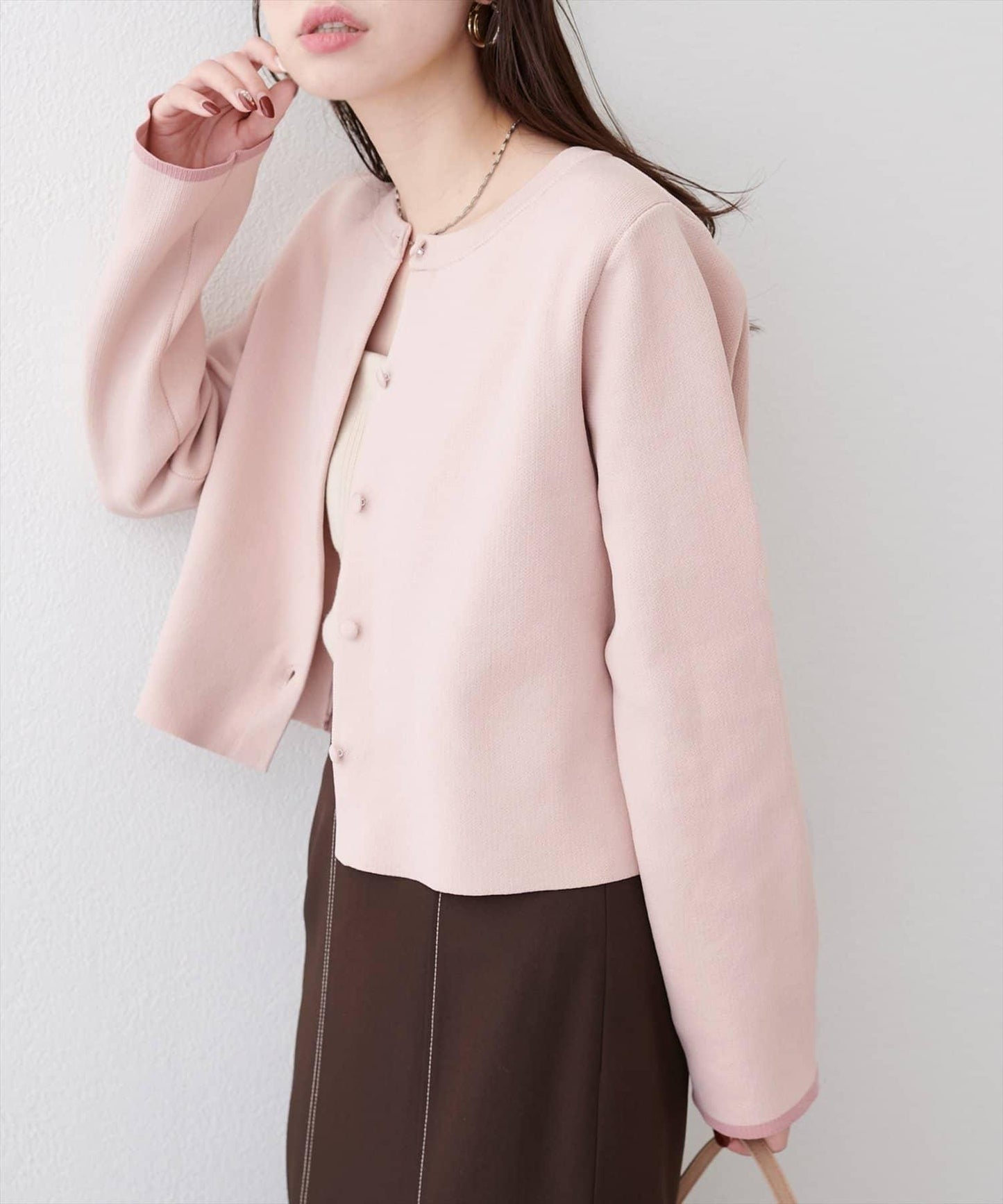 袖口拼色短款開衫