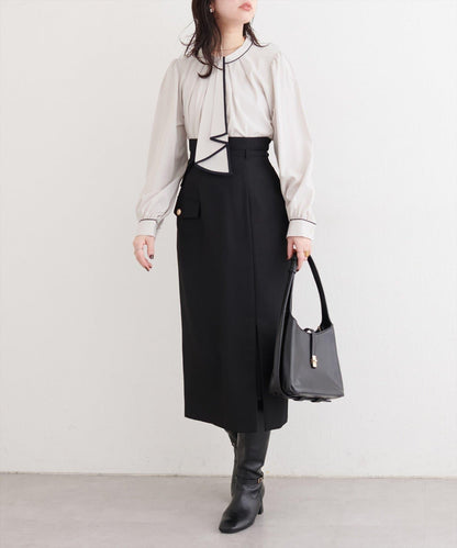 拼色蝴蝶結兩穿襯衫