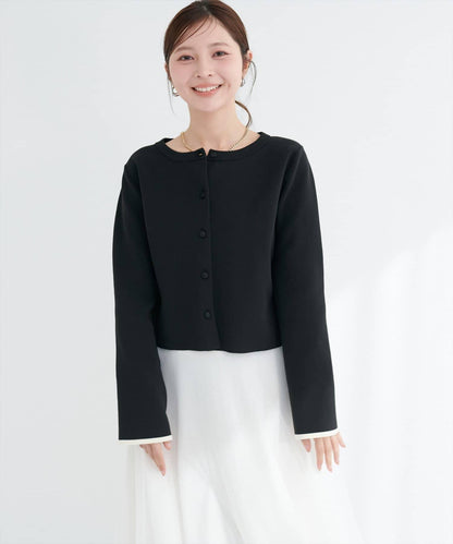 袖口拼色短款開衫