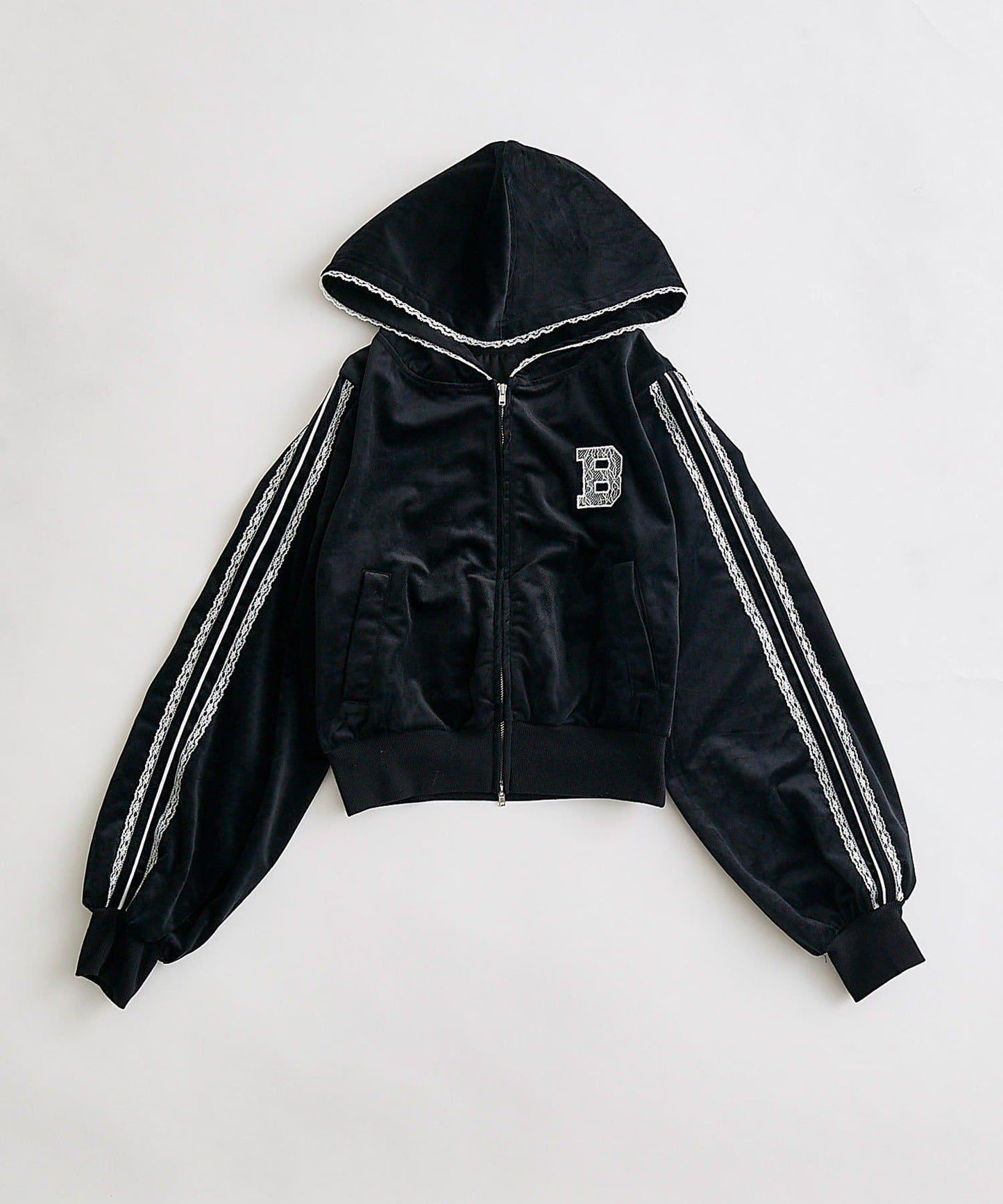 袖部條紋修身連帽衛衣