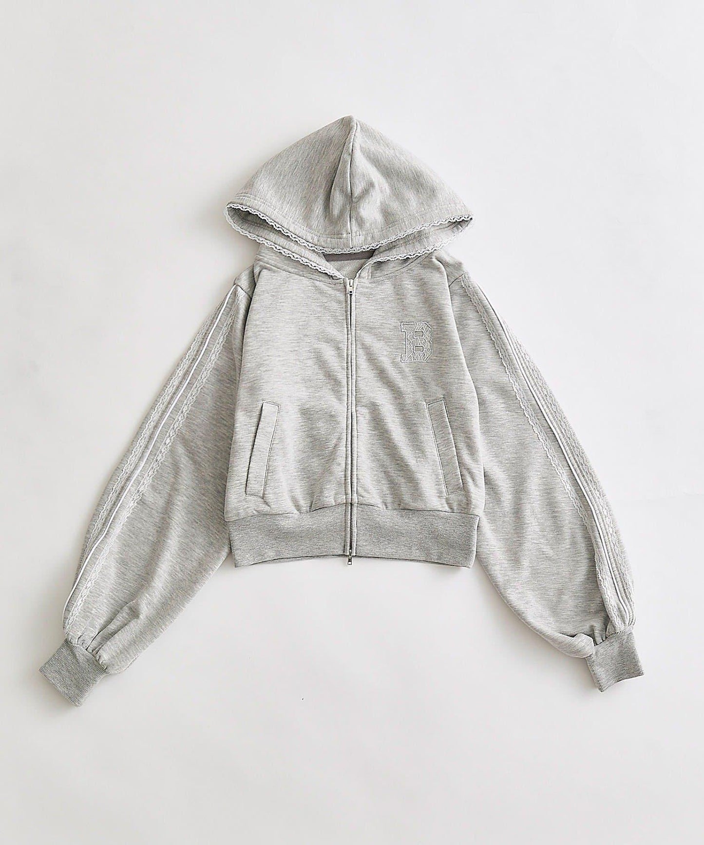 袖部條紋修身連帽衛衣