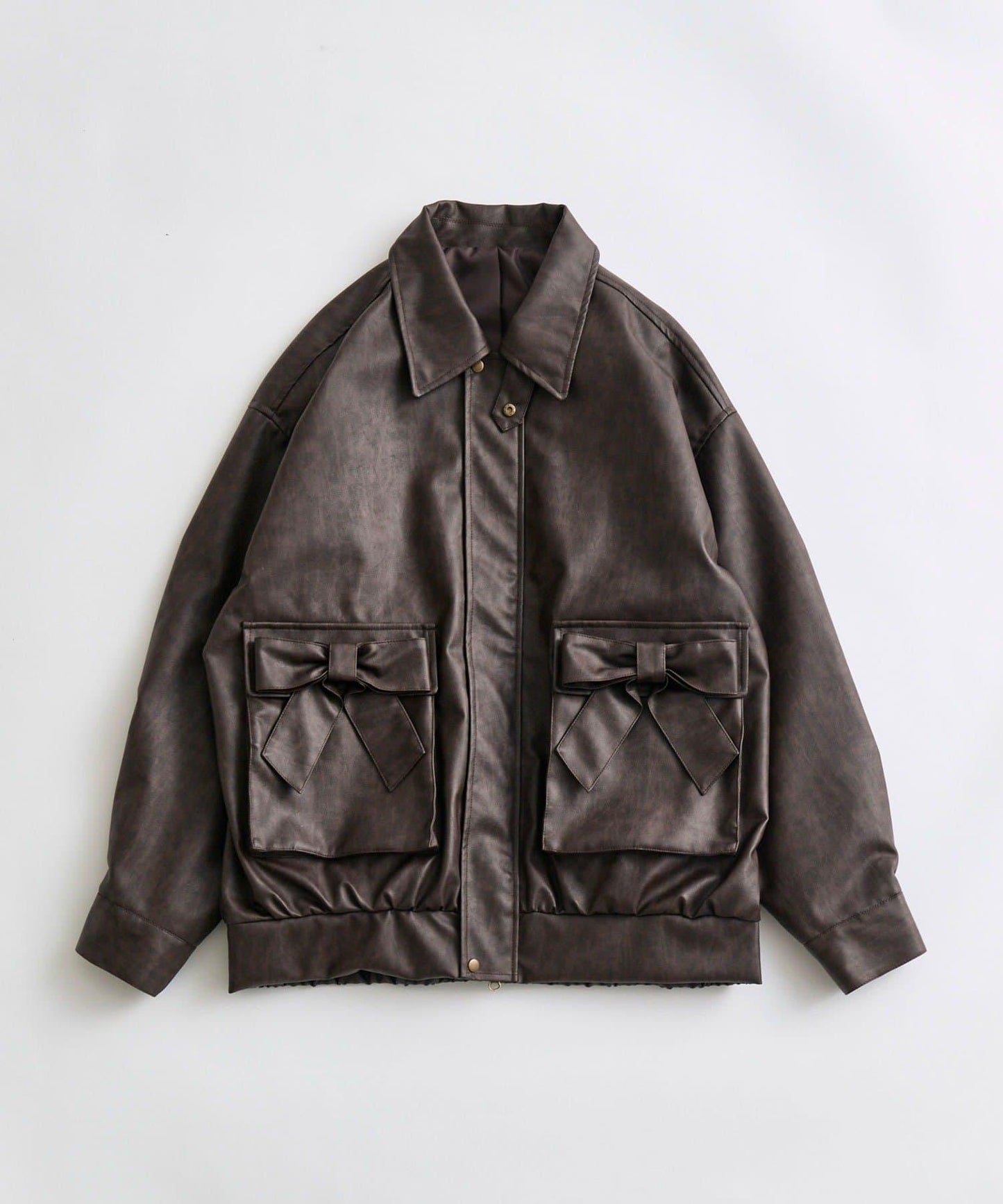 蝴蝶結口袋環保皮夾克