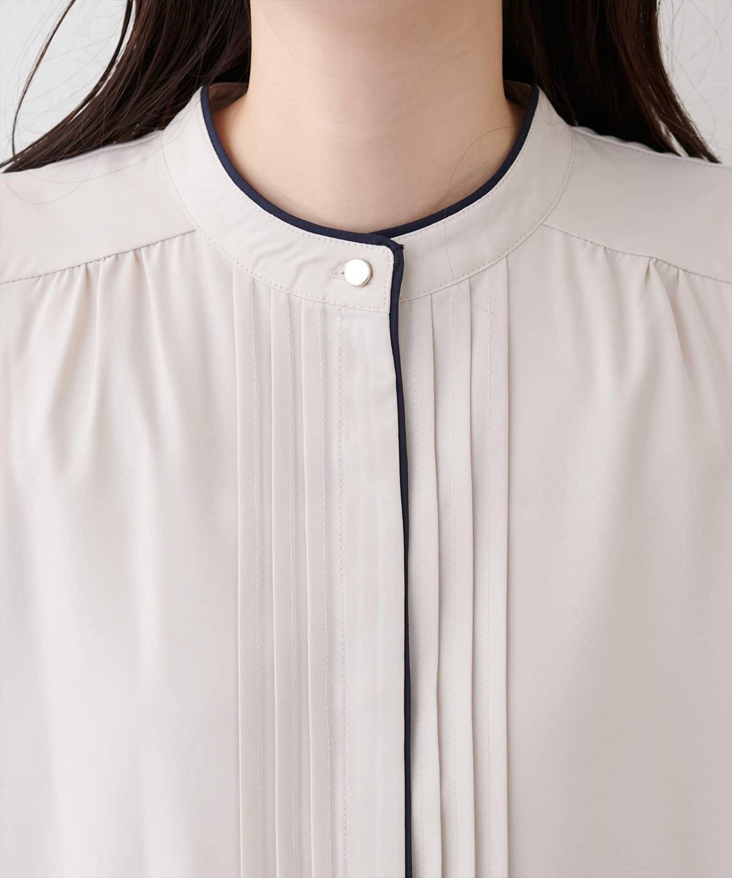 拼色滾邊褶皺女襯衫