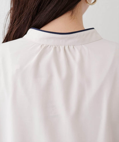 拼色滾邊褶皺女襯衫