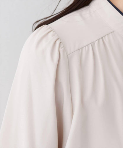 拼色滾邊褶皺女襯衫