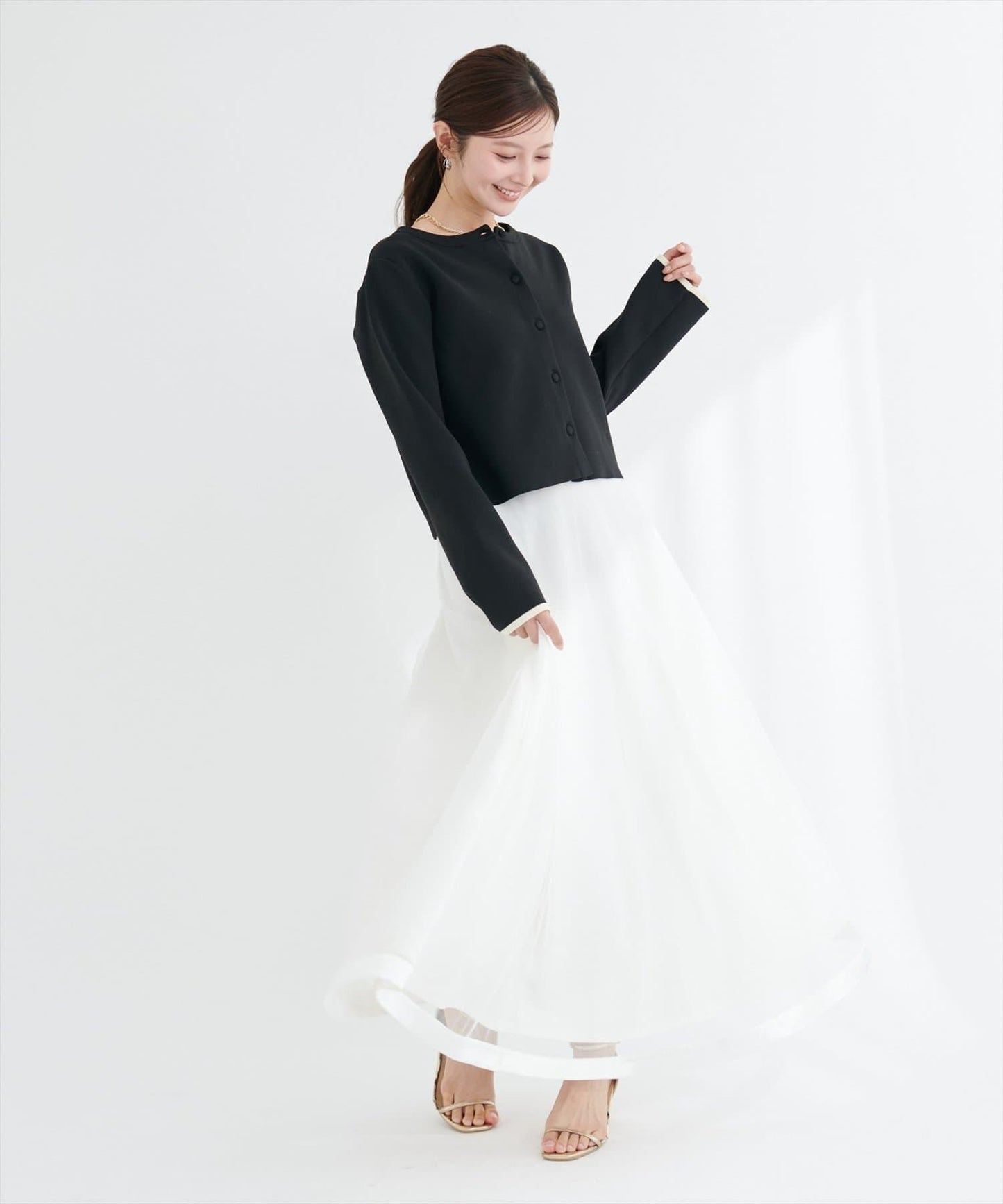 袖口拼色短款開衫