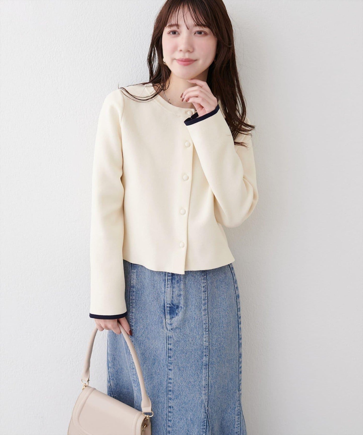 袖口拼色短款開衫