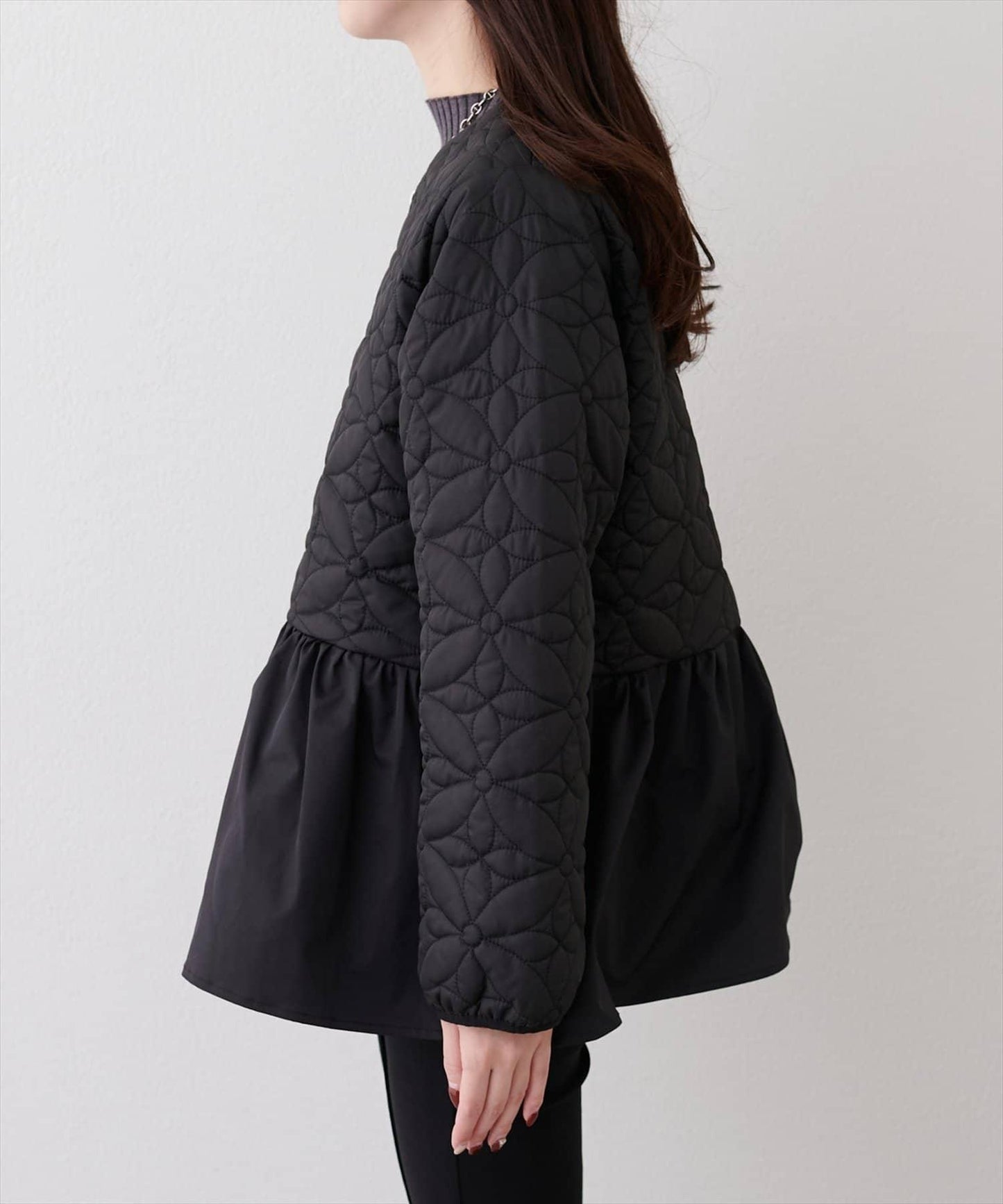 花卉絎縫荷葉邊短外套