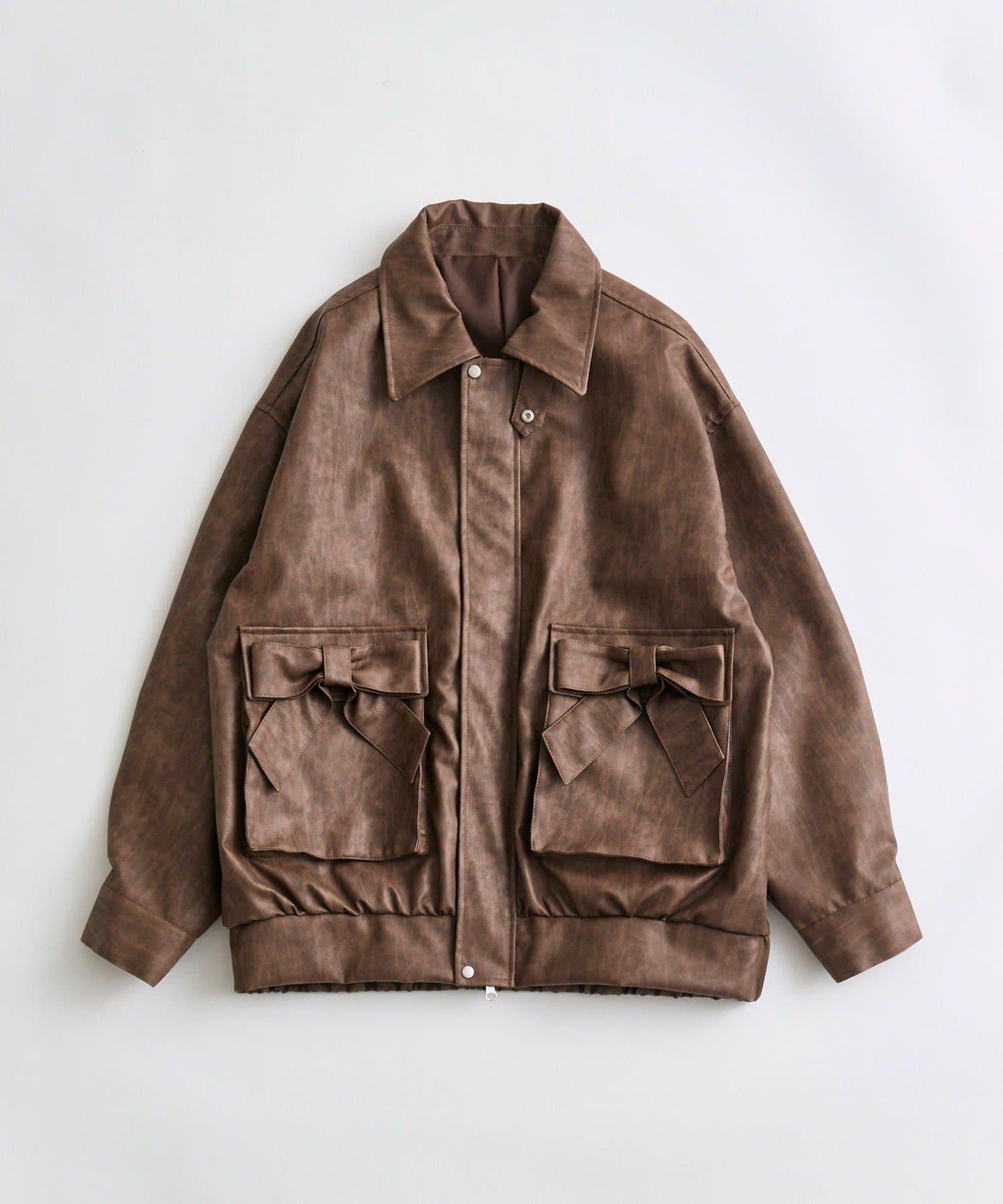 蝴蝶結口袋環保皮夾克