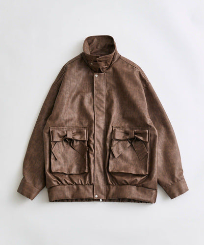 蝴蝶結口袋環保皮夾克