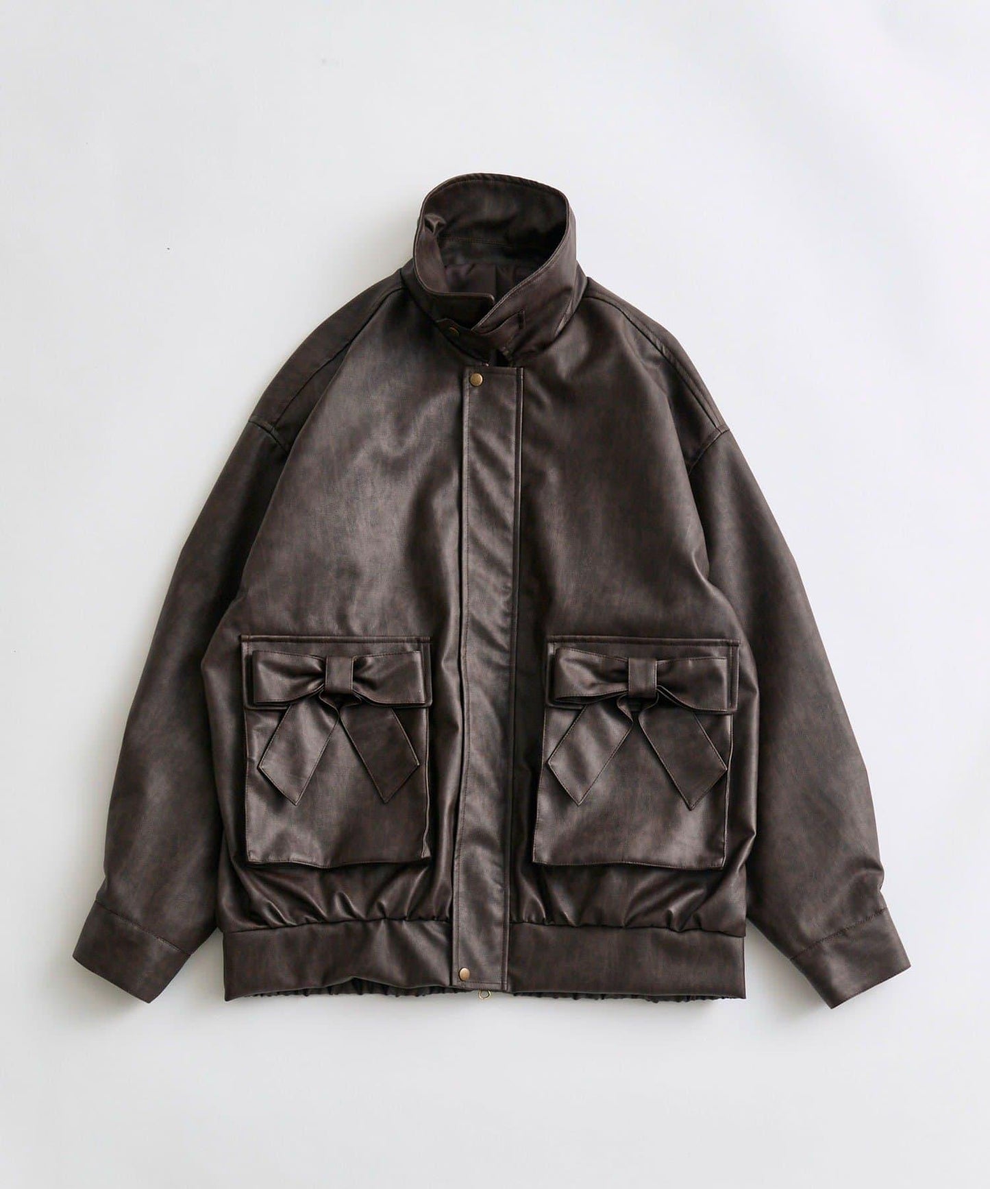 蝴蝶結口袋環保皮夾克