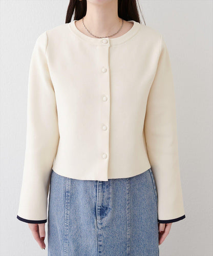 袖口拼色短款開衫