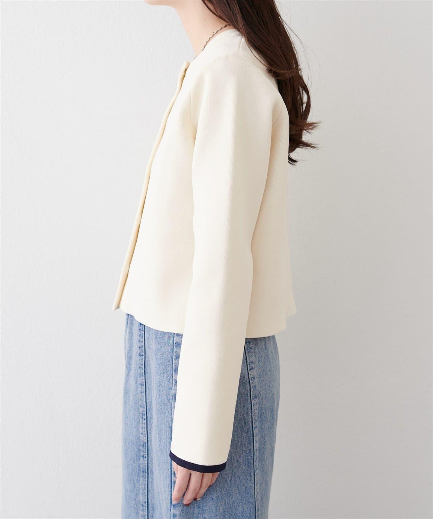 袖口拼色短款開衫