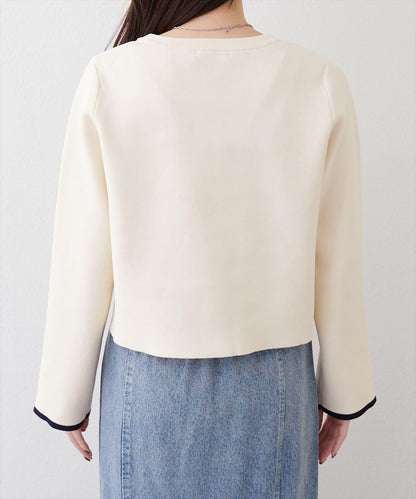 袖口拼色短款開衫