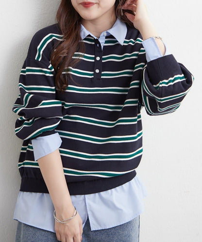 【nane/】《一件穿出時尚感》襯衫拼接針織衫