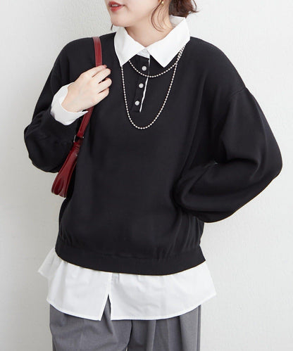 【nane/】《一件穿出時尚感》襯衫拼接針織衫