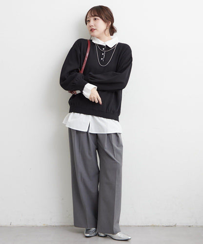 【nane/】《一件穿出時尚感》襯衫拼接針織衫