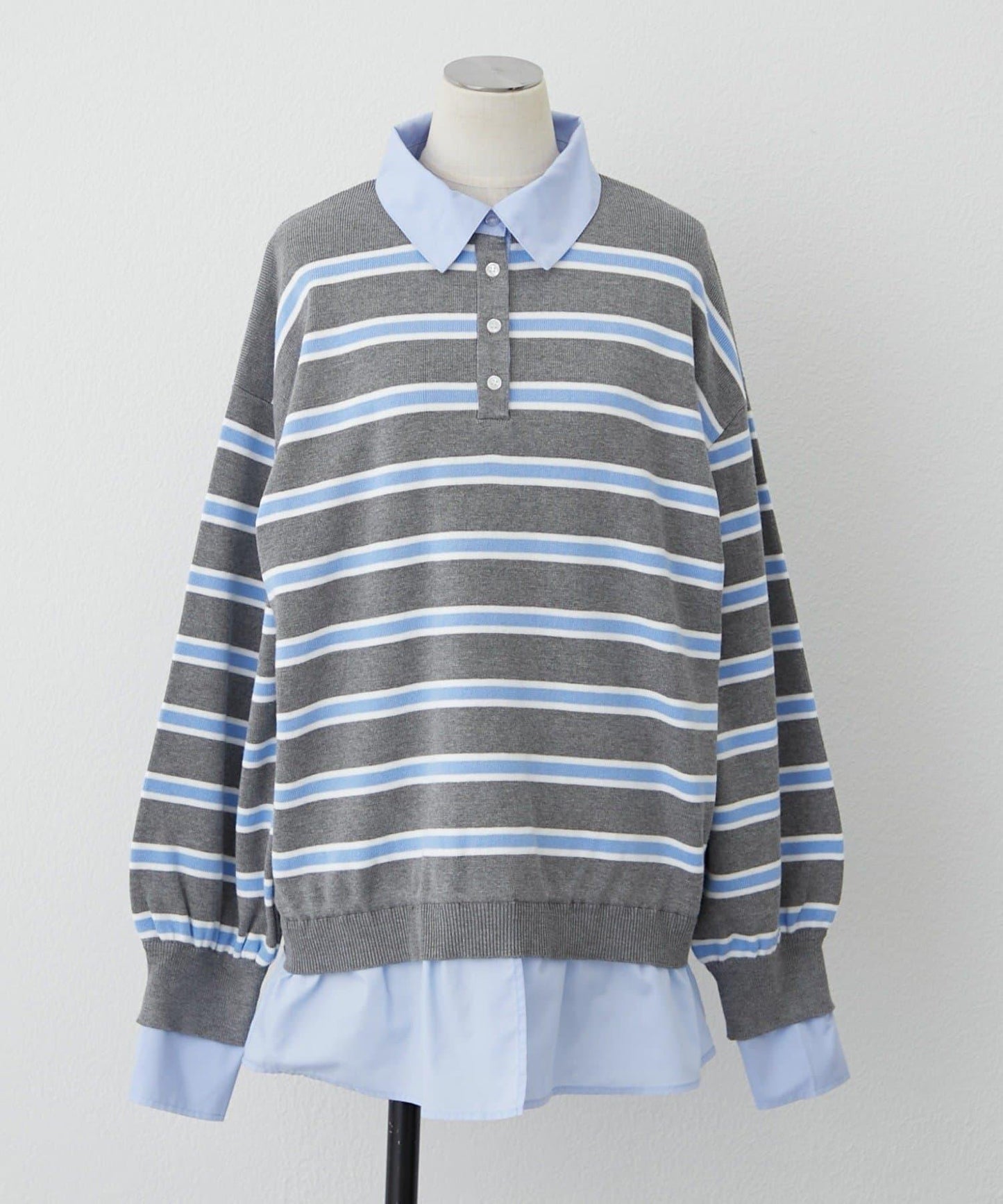 【nane/】《一件穿出時尚感》襯衫拼接針織衫