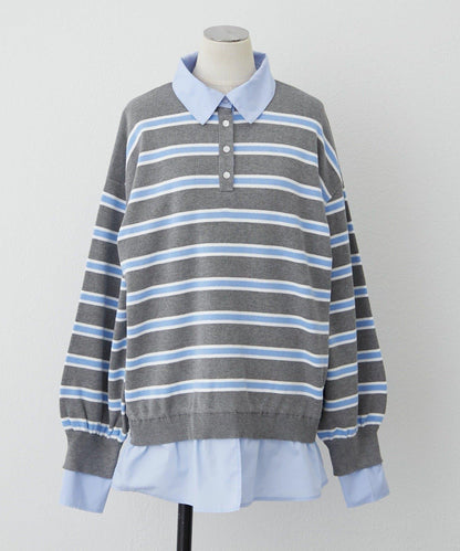 【nane/】《一件穿出時尚感》襯衫拼接針織衫