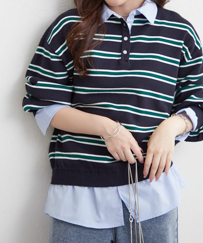 【nane/】《一件穿出時尚感》襯衫拼接針織衫